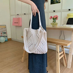 LIZAKOSHT  -  Casual All Match Women Shopping Shoulder Tote Bags New Grunge Vintage Underarm Bag Y2k Knitted Crossbody Handbags High-capacity