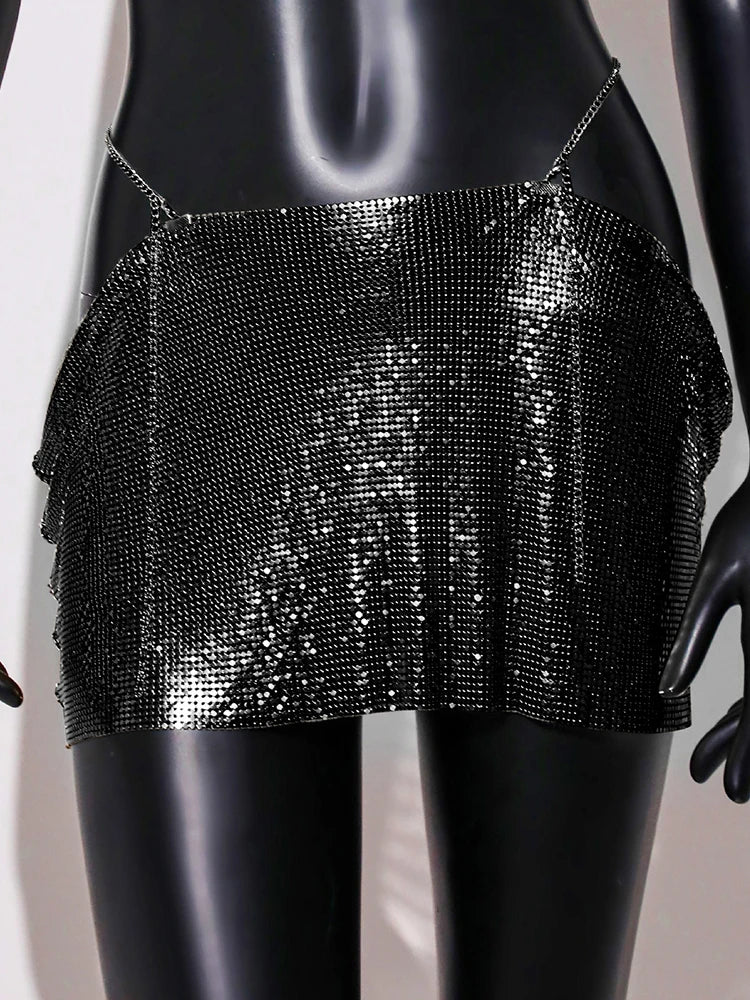 LIZAKOSHT  -  Sequin Glitter Skirt with Cut-Out Details Sexy Clubwear for Women Sparkly Party Mini Skirt Night Out Outfit