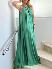 LIZAKOSHT  -  Women's Vibrant Yellow Halter Wrap Maxi Dress Deep V-neck Sexy Pleated Long Evening Dresses Elegant Photoshoot Dress
