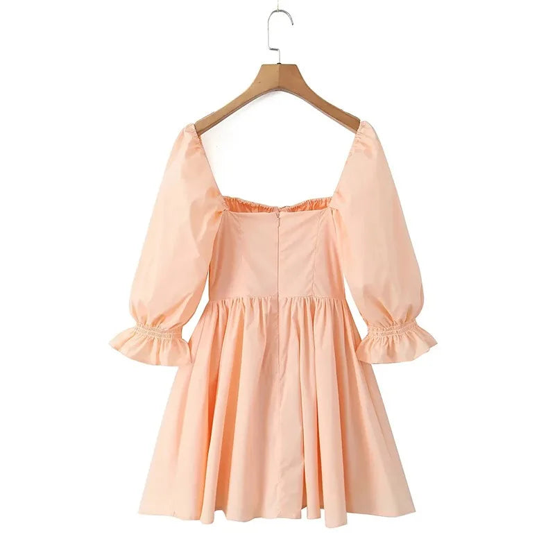 LIZAKOSHT  -  Fashion Sweet Style Dress Women's Autumn Bubble Sleeve Splicing Design Pleated Skirt