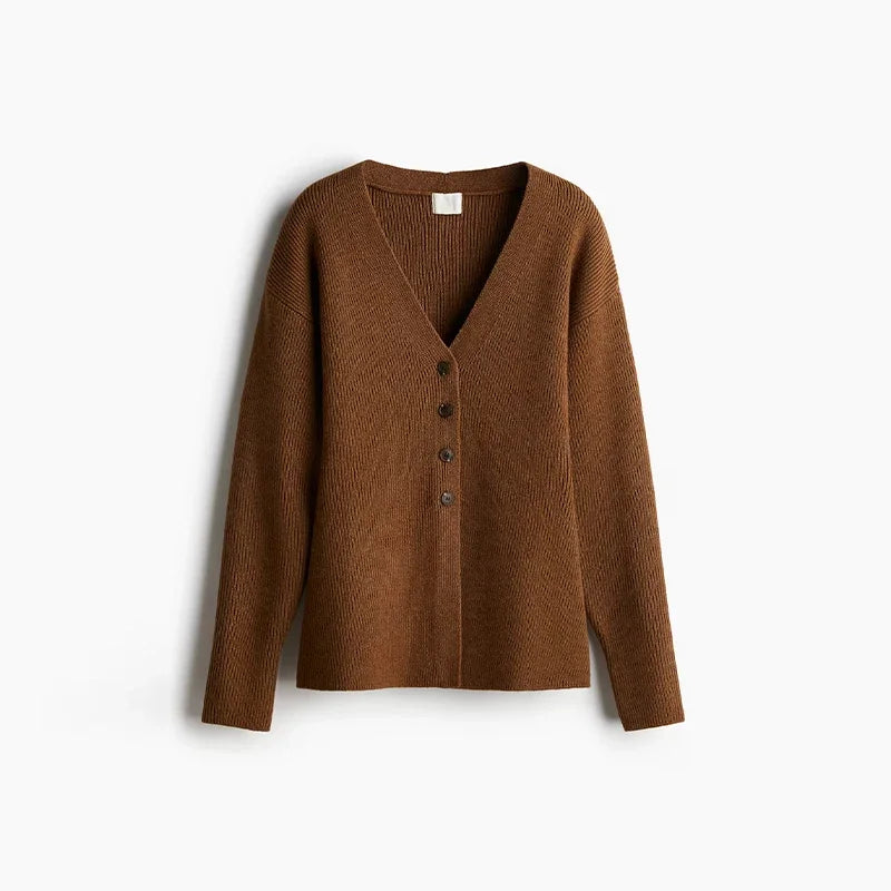 LIZAKOSHT  -  Fashion Solid V-neck Knitted Cardigan Women Solid Full Sleeve Single Breasted Slim  Cardigan 2025 Lady Early Autumn Chic Outwear