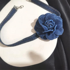 LIZAKOSHT  -  Vintage Blue Jean Layers Flower Chokers Necklaces for Lolita Girl Women Necklace Dress Jewelry D1396