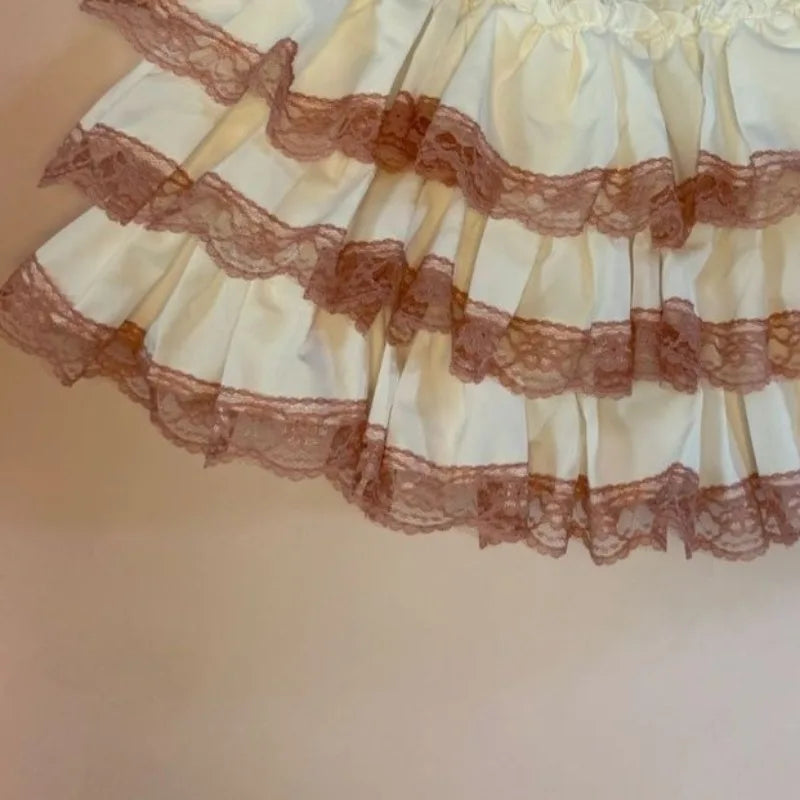LIZAKOSHT  -  Lace Ruffles Mini Skirts Japanese Style Y2k Clothes Spring Autumn Women Skirt Sexy Vintage High Waist Ropa Mujer