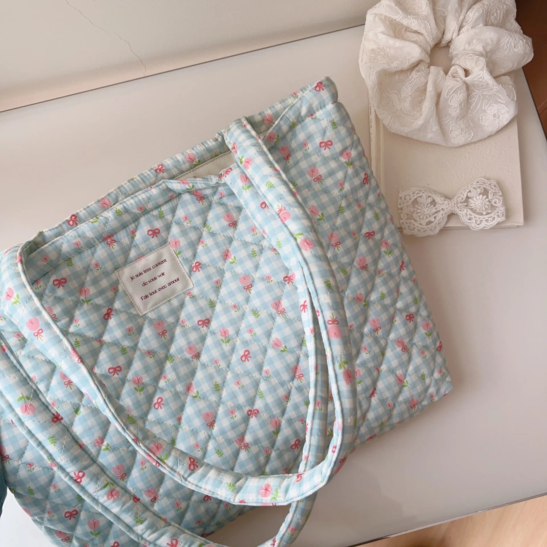 LIZAKOSHT  -  Floral Quilted Tote Bag For Women Large Capacity Soft Handbag For Winter Daily Use Thickened Design Shoulder Bag