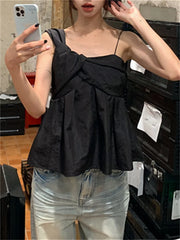LIZAKOSHT  -  S-L Black Tank Tops Chic Sexy Outwear Summer Office Lady High Street Daily Slim New Sleeveless Gentle Solid