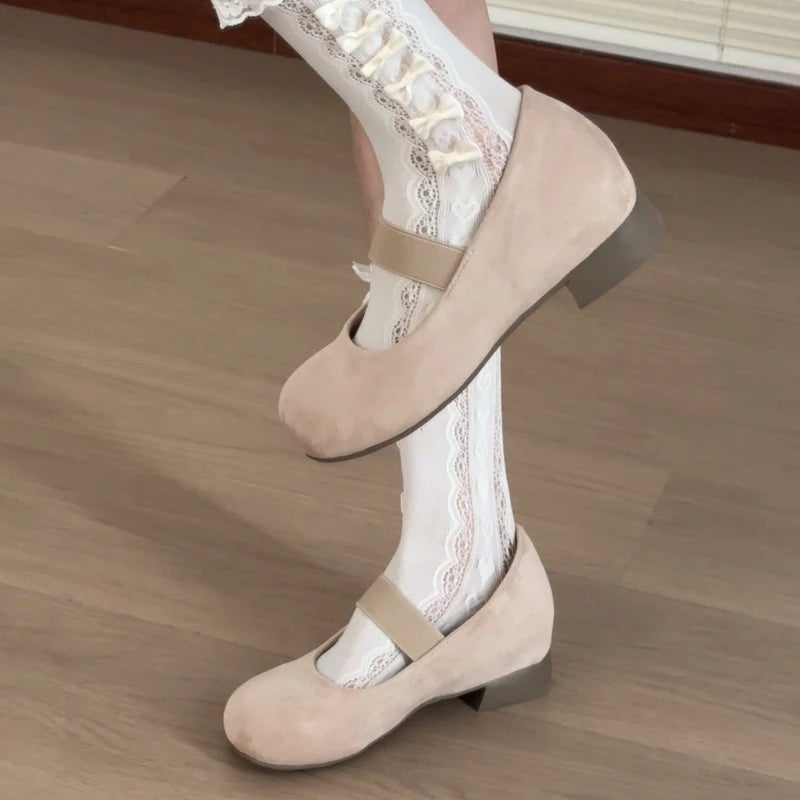 LIZAKOSHT  -    Spring Design Thick Heel Women Loafers Shoes Concise Shallow Round Toe Slip on Shoes Female Elegant Dress Ballet  Pumps