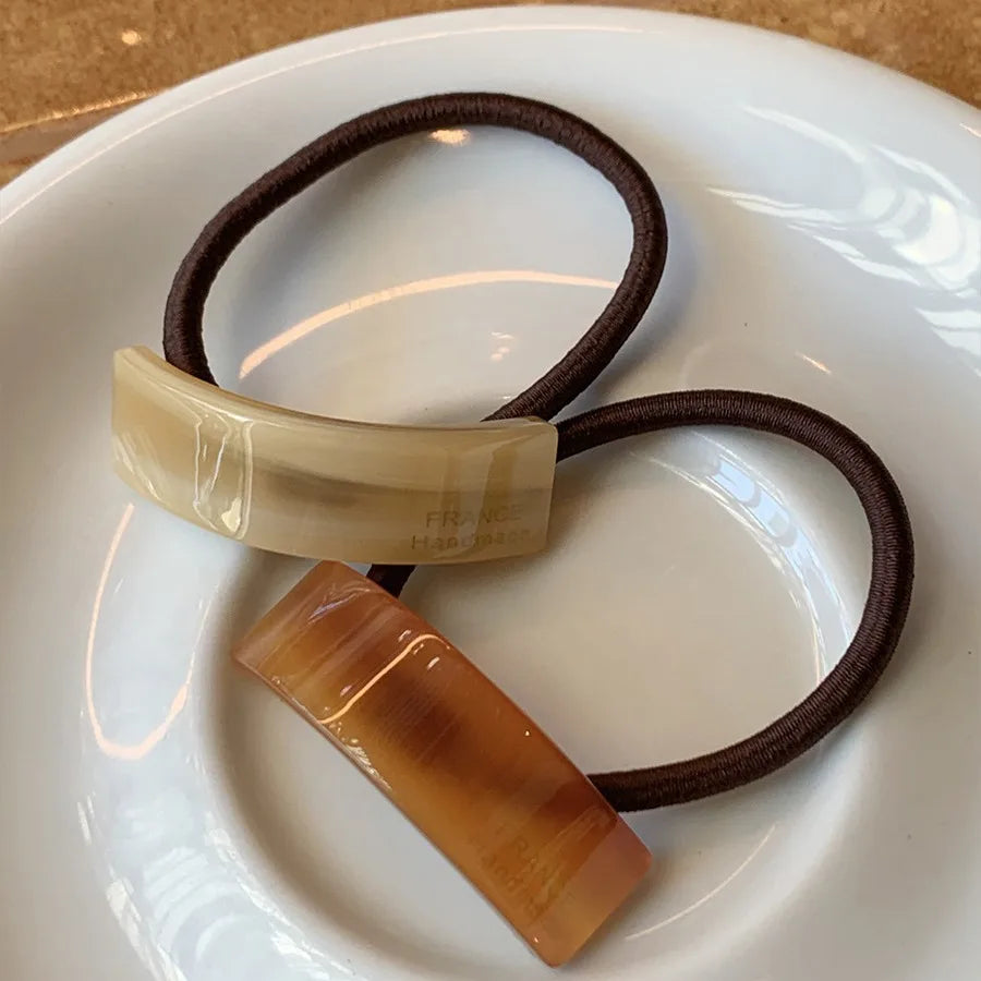 LIZAKOSHT  -  1PC Design Rectangle Curved Acetate Hair Bands france Low Ponytail Beige Hair Rope Simple