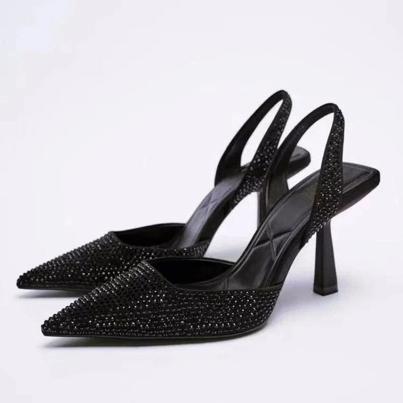 LIZAKOSHT  -  Summer New Brand Women Sandals Fashion Crystal Buckle Slingback High Heels Party Elegant Gold Woman Shoes Sexy Pumps