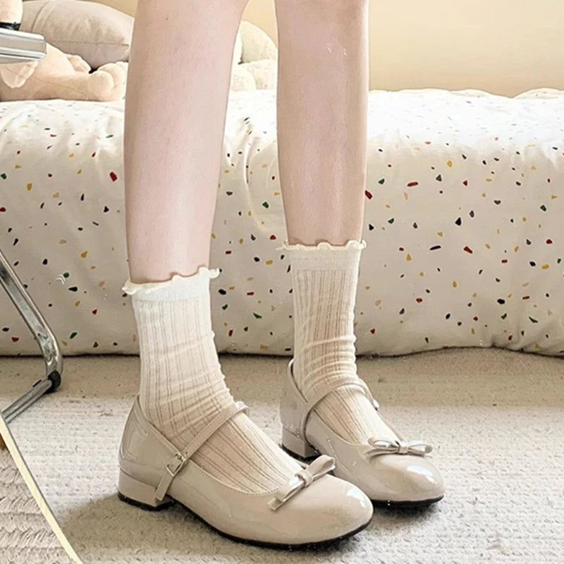 LIZAKOSHT  -  Spring Wine Red Women Mary Jane Shoes Shallow Ladies Casual Butterfly-knot Ballet Flat Shoes Eelgant Dress Leather Shoes