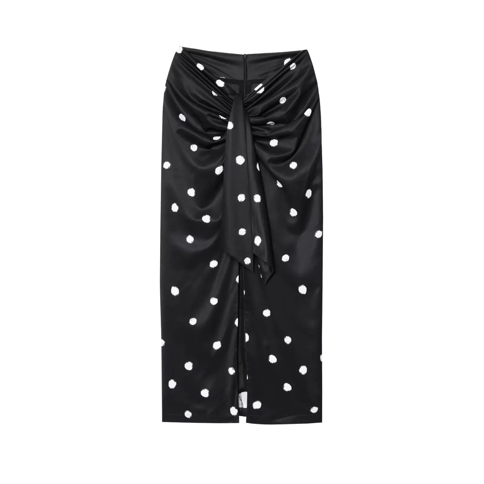 LIZAKOSHT  -  Polka Dot Midi Skirt Woman Elegant Casual Black High Waist Slit Skirts Fashion Bow-Tie Waist Slim Long Skirts New Summer