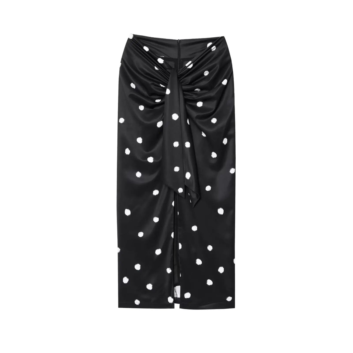 LIZAKOSHT  -  Polka Dot Midi Skirt Woman Elegant Casual Black High Waist Slit Skirts Fashion Bow-Tie Waist Slim Long Skirts New Summer