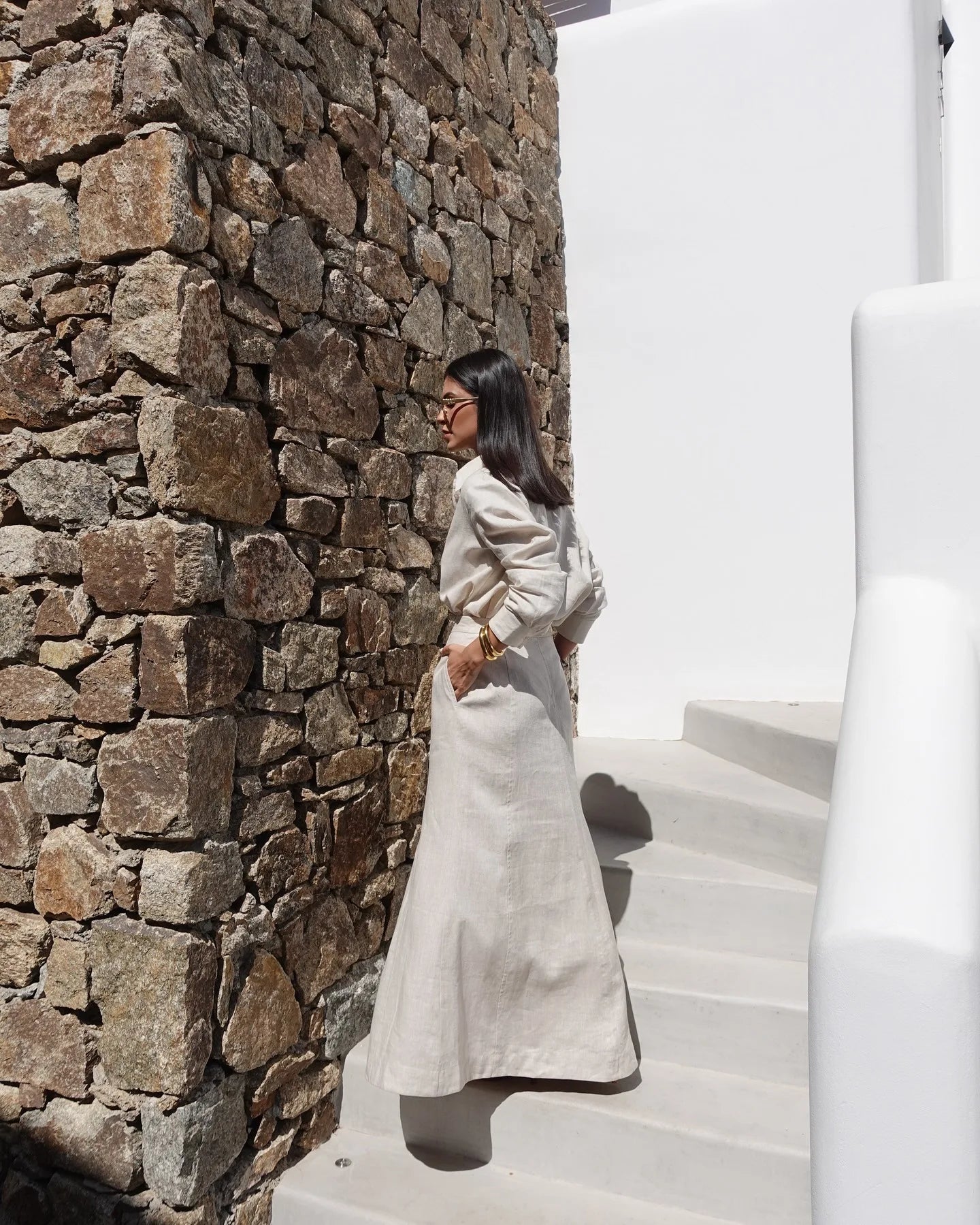 LIZAKOSHT  -  2pcs Linen T Shirt+ Long Dress Suits Office Lady Long Sleeves Elegant Dress Suits Whin Summer High Waist Loose Uniform