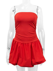 LIZAKOSHT  -  Sexy Red Flower Short Dress Ladies 2025 Summer Bandeau Bodycon Dress Women Evening Party Tight Mini Dresses Clubwear