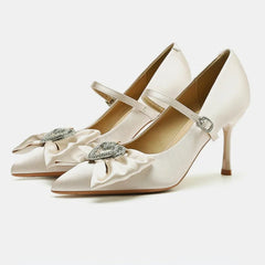 LIZAKOSHT  -  Fashion Bow Pointed Toe High Heels Women Rhinestone Buckle Luxury Thin Heels Wedding Female Pumps Elegant Sexy Party Dress Shoes