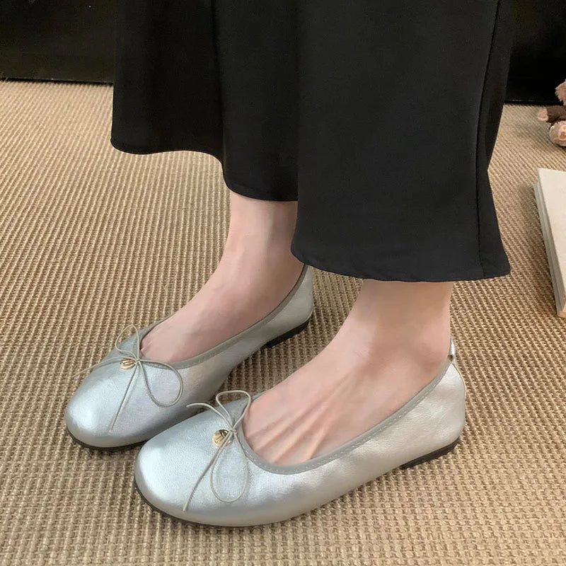 LIZAKOSHT  -  New Women Flat Shoes Fashion Round Toe Shallow Slip On Ladies Elegant Ballerina Soft Flat Heel Dress Single Shoes New Woman