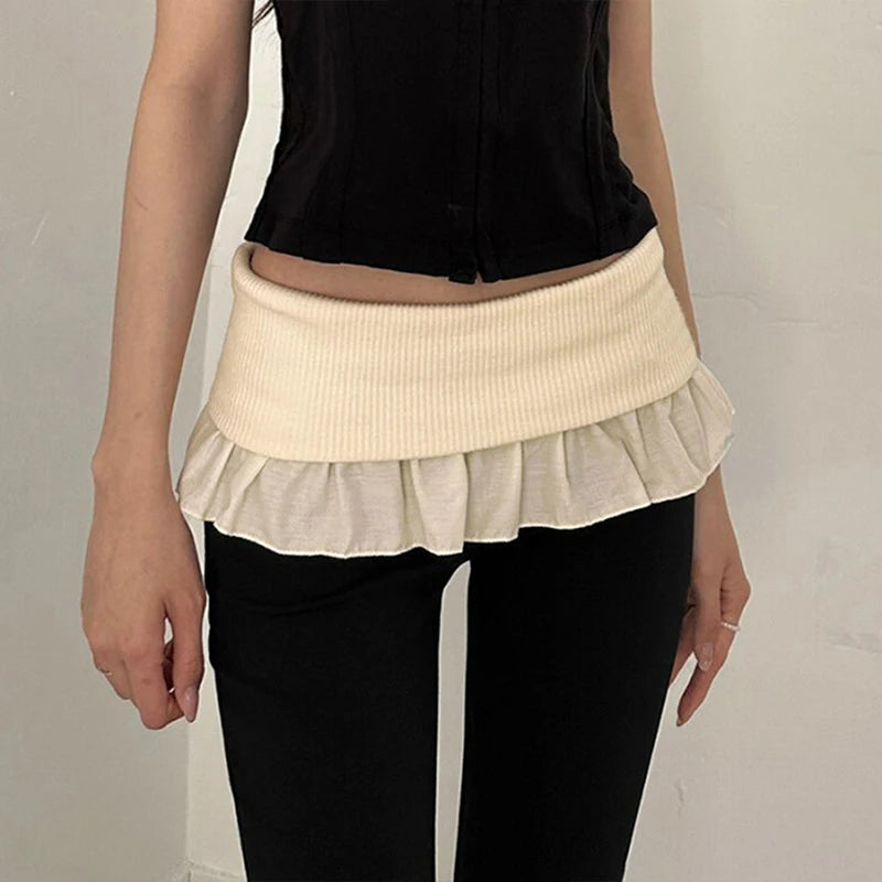 LIZAKOSHT  -  Y2K Cute Casual Skinny Ruffles Pleated Design High Waisted Knitting Flare Pants Contrasting Color Bottoms Hottie Streetwear