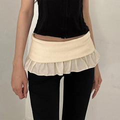 LIZAKOSHT  -  Y2K Cute Casual Skinny Ruffles Pleated Design High Waisted Knitting Flare Pants Contrasting Color Bottoms Hottie Streetwear