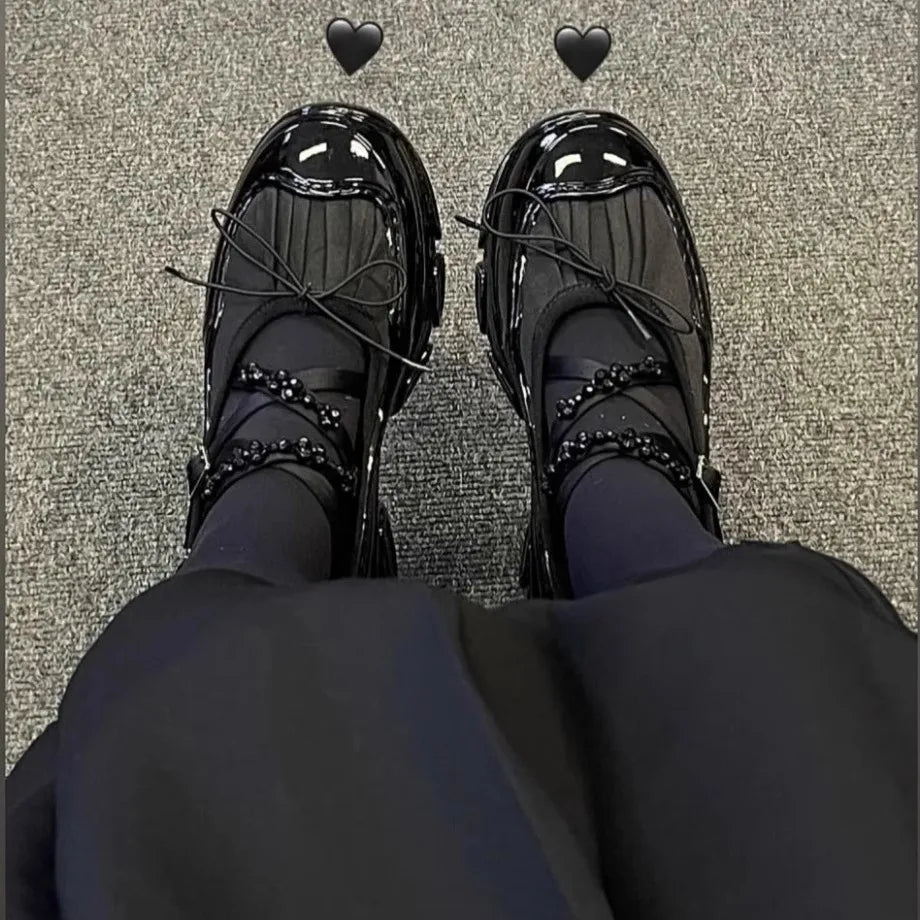 LIZAKOSHT  -  Women Pearls Buckle Mary Jane Shoes Thick Bottom Ballet Sneakers Round Toe Anti-slip Lightweight Loafers Zapatillas De Mujer