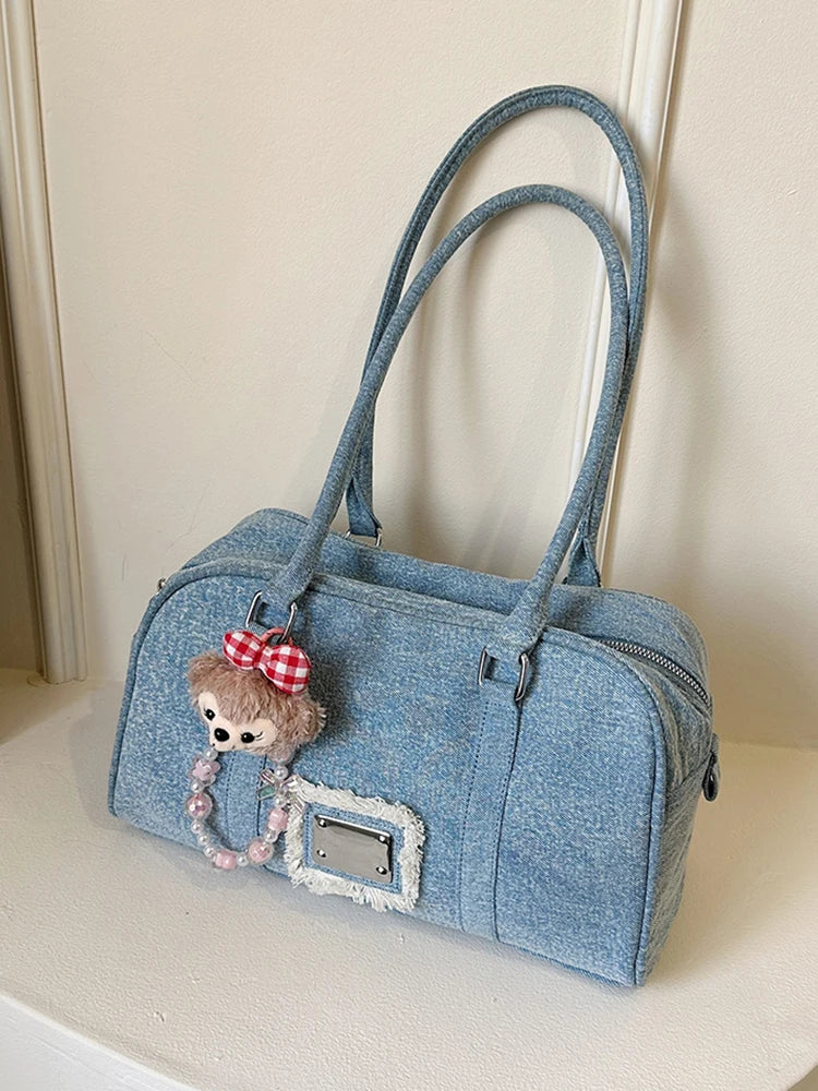 LIZAKOSHT  -  Y2K Denim Bag Handbag and Purses Totes Shoulder Bag Women 2024 New Trendy Designer Ladies Casual Bags Without Cartoon Pendant