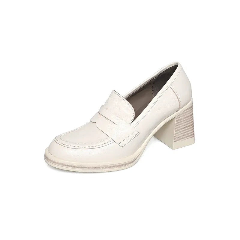 LIZAKOSHT  -  Fashion Shoes New High Quality Genuine Leather Shoes Round Head Coarse Heels High Heels Loafers Shoes Lolita Shoes Women