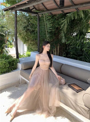 LIZAKOSHT  -  Woman Dress Bow Sleeveless Slash Neck Mesh Patchwork Princess Sweet Elegant Summer Fashion Party Dresses Female