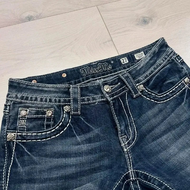 LIZAKOSHT  -  American Street Hip Hop Gothic Embroidered Casual Jeans Woman Retro Street Loose Casual High Waisted Straight Leg Wide Leg Jeans