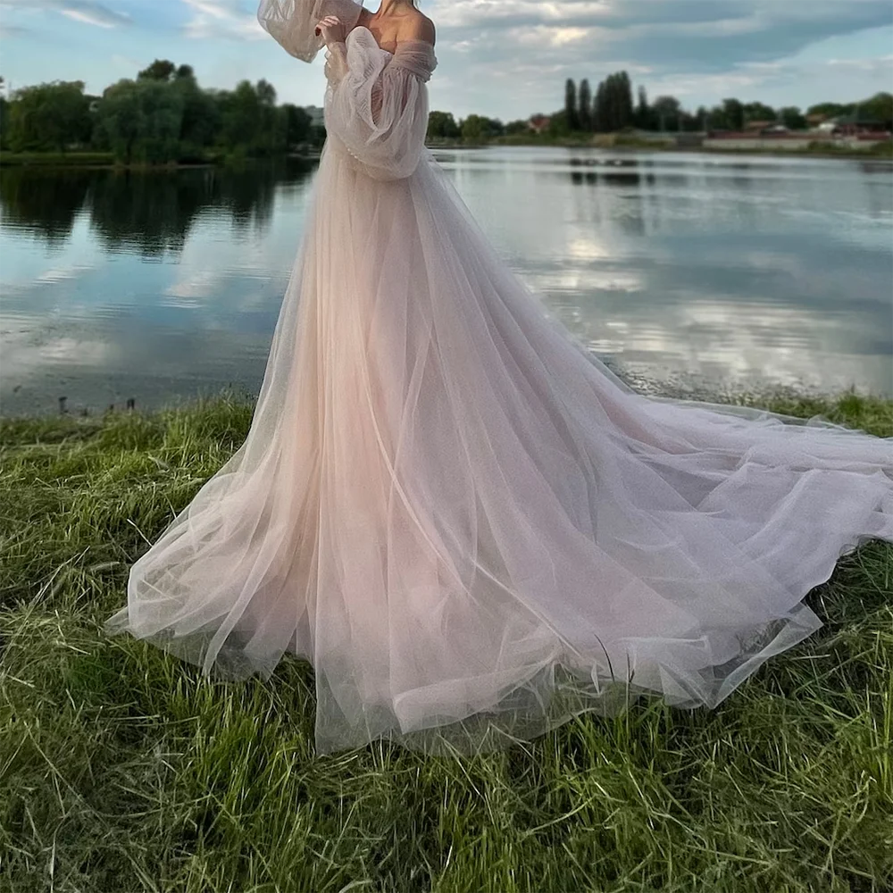 LIZAKOSHT  -  Classic Off Shoulder Tulle Lace Up A-Line Formal Evening Dresses Birthday Party Prom Gowns Customized