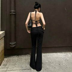 LIZAKOSHT  -  Personality Low Sken Waist Lrregular High Street Women Pant Y2k Gothicn High Street Rivet Nail Long Flare Pants Casual Trousers
