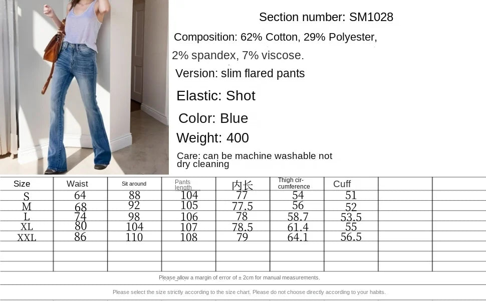LIZAKOSHT  -  Women's Mid-Rise Stretchy Flare Jeans Retro Slim-Fitting Versatile Office Casual Wear Stretch Denim Pants