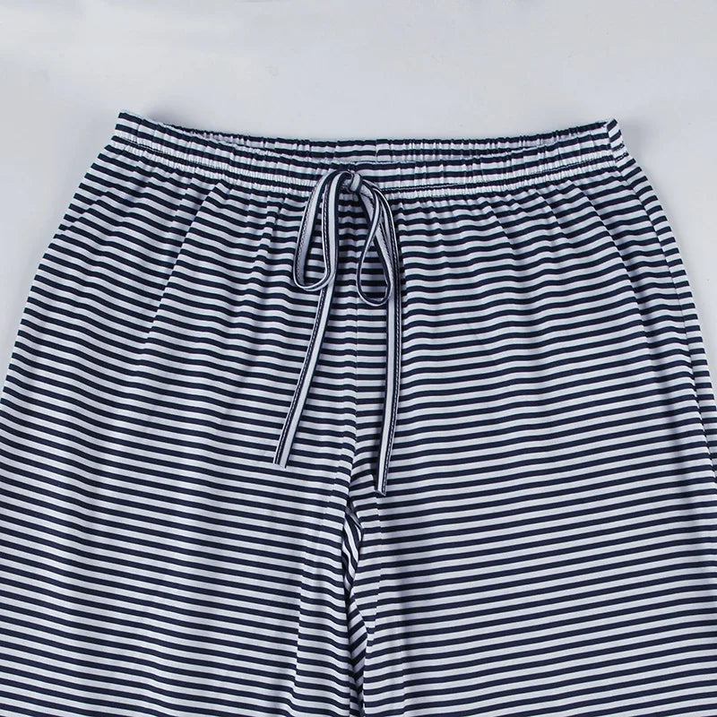LIZAKOSHT  -  Y2K Women Casual Knit Pants Slim Fit Lazy Style Striped European American Versatile Waist Cinching Trousers