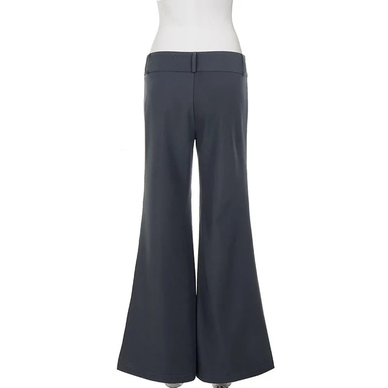 LIZAKOSHT  -  Y2K American Old Money Three Button Low Waist Slimming Slightly Flared Suit Pants Women Low Waist Loose Floor Hugging Wide Leg