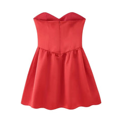 LIZAKOSHT  -  Spring New Women's Solid Color Pullover Sleeveless Short Satin Tube Top Dress