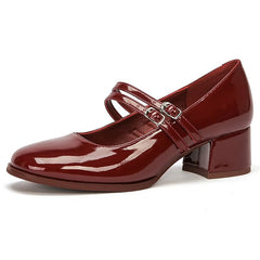 LIZAKOSHT  -  New Women 4.5cm High Heels Fashion Prom Pumps Female Concise Metal Buckle Strap Block Heels Lady Patent Leather Mary Jane Shoes