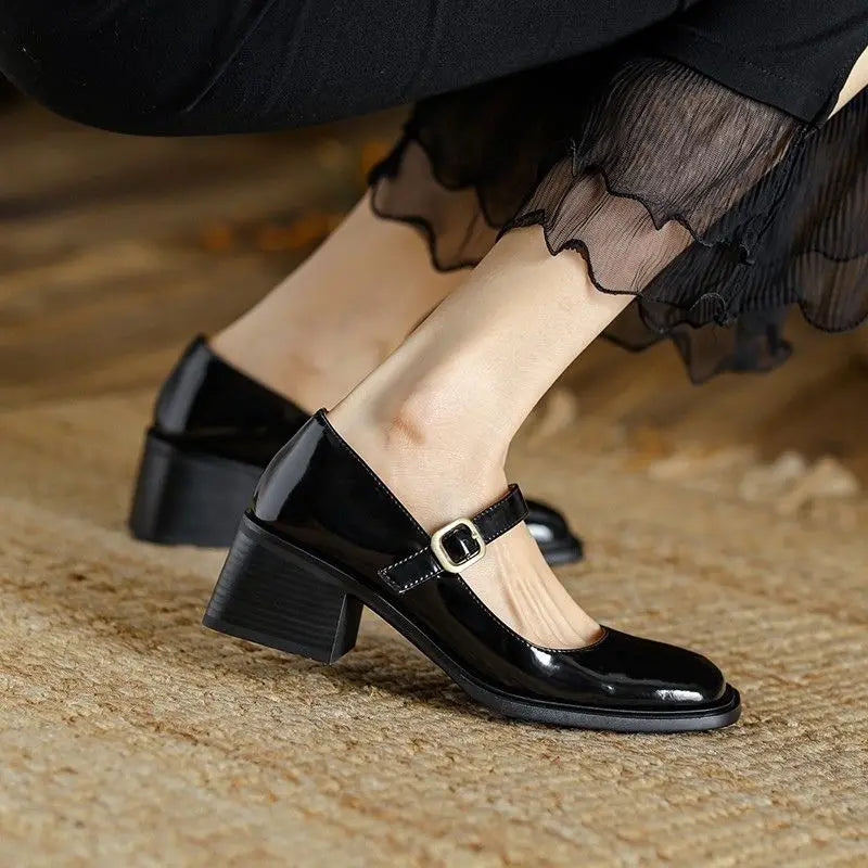 Shoes for Woman 2023 Japanese Style Lolita Women's Summer Footwear Square Heels Mary Jane Toe Black Platform High Pumps Gothic E