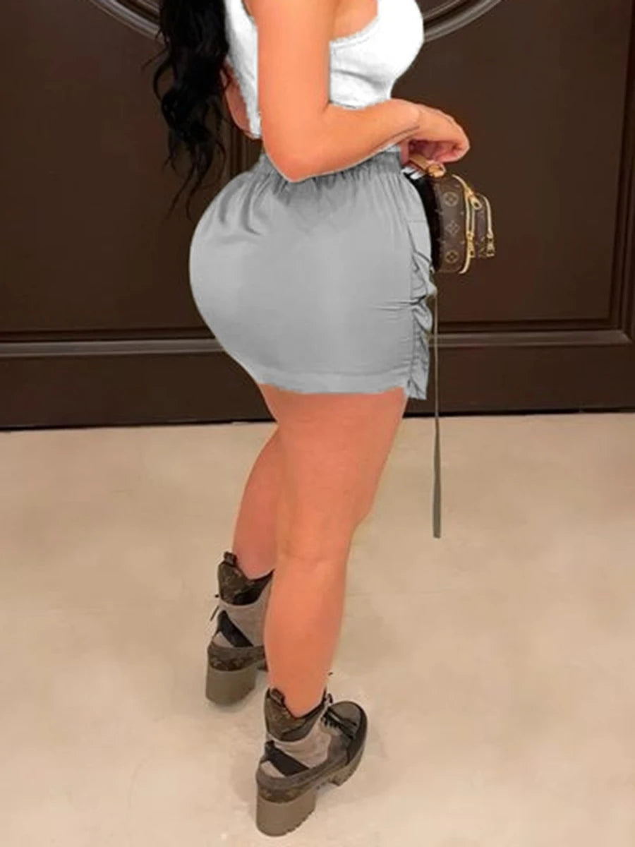 LIZAKOSHT  -  Solid Spliced Lace Up Short Casual Skirts For Women High Waist Spliced Pockets Chic Cargo Skirts Female Fashion Style New