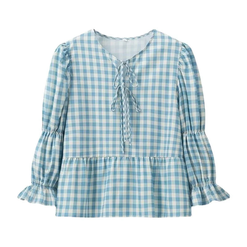 LIZAKOSHT  -  Summer New European and American Women's Street Fashion Plaid Printed Long Sleeve Shirt