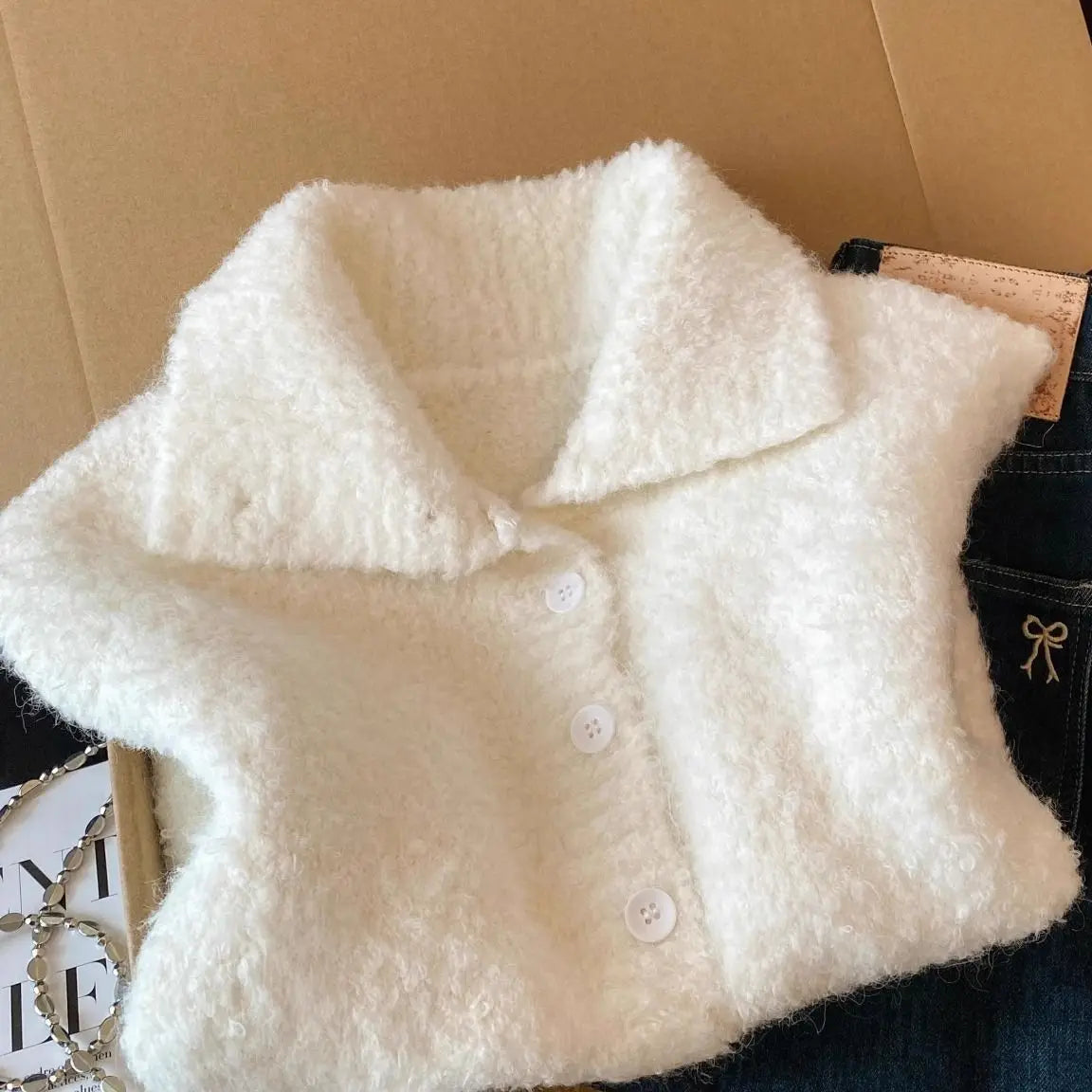 LIZAKOSHT  -  White Plush Vest Autumn Winter Women's Turtleneck Sleeveless Knitted Cardigan Outwear Lady Casual Faux Wool Pull Sweater Vest
