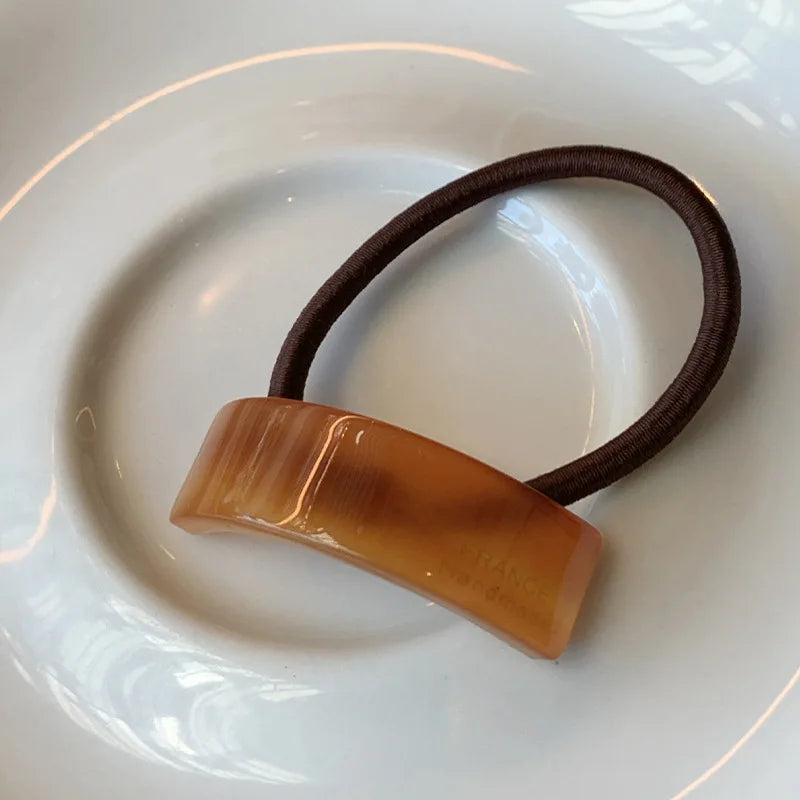 LIZAKOSHT  -  1PC Design Rectangle Curved Acetate Hair Bands france Low Ponytail Beige Hair Rope Simple