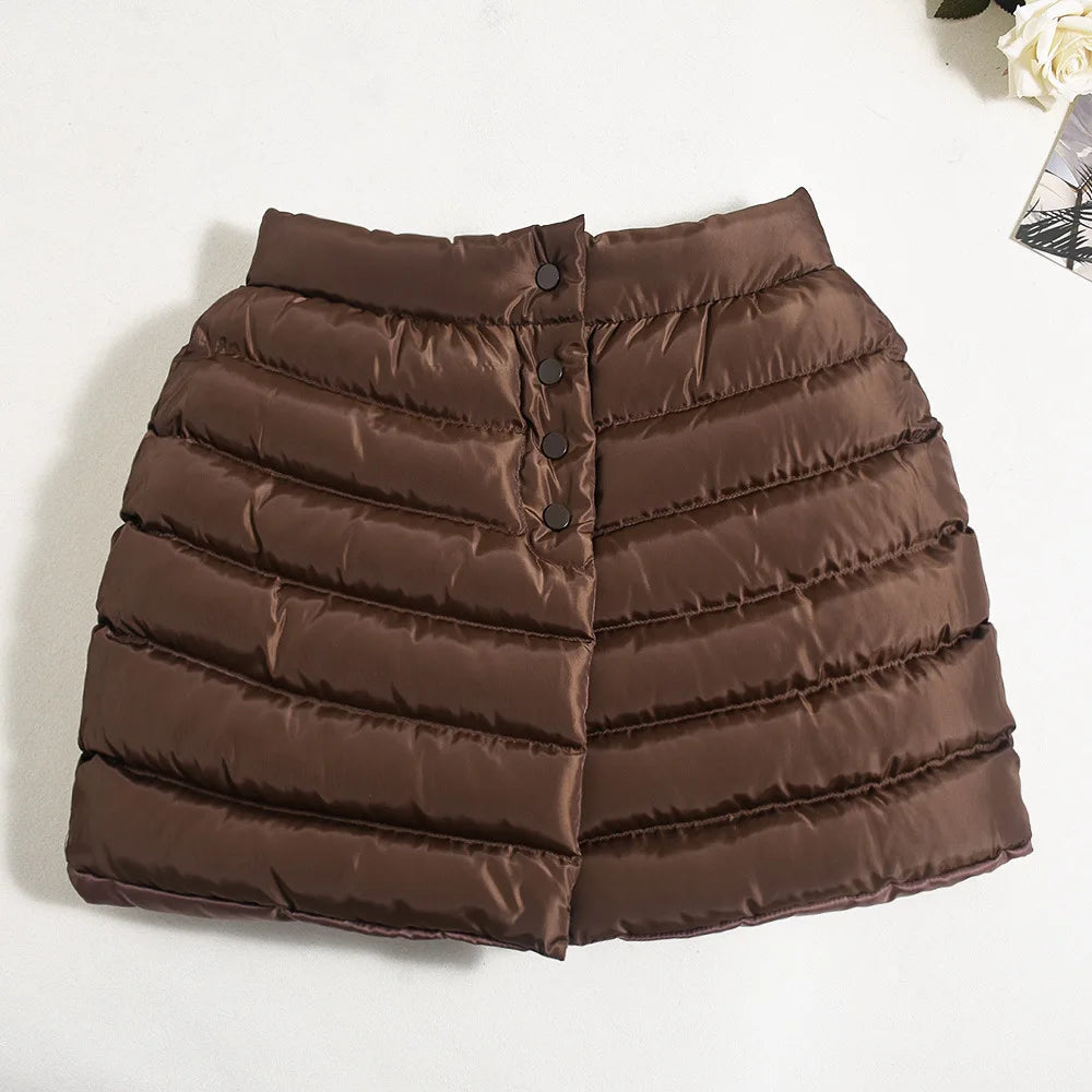 LIZAKOSHT  -  Puffy Cotton Padde Bodycon Mini Skirts Women Solid Fashion High Waist Buttons Split Quilted Skirt Fashoin Casual Streetwear