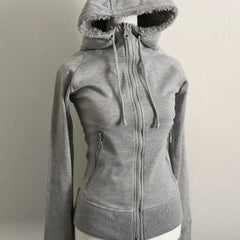 LIZAKOSHT  -  American Retro Solid Color Zipper Slim Sweatshirt Stylish Zippered Hooded Lambswool Sweatshirt Harajuku Hip Hop Y2k Sweatshirt