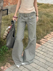 LIZAKOSHT  -  Korean Fashion Slim Flare Jeans Women Spring 2026 New Casual Fashion Trousers Streetwear Casual Retro Pants
