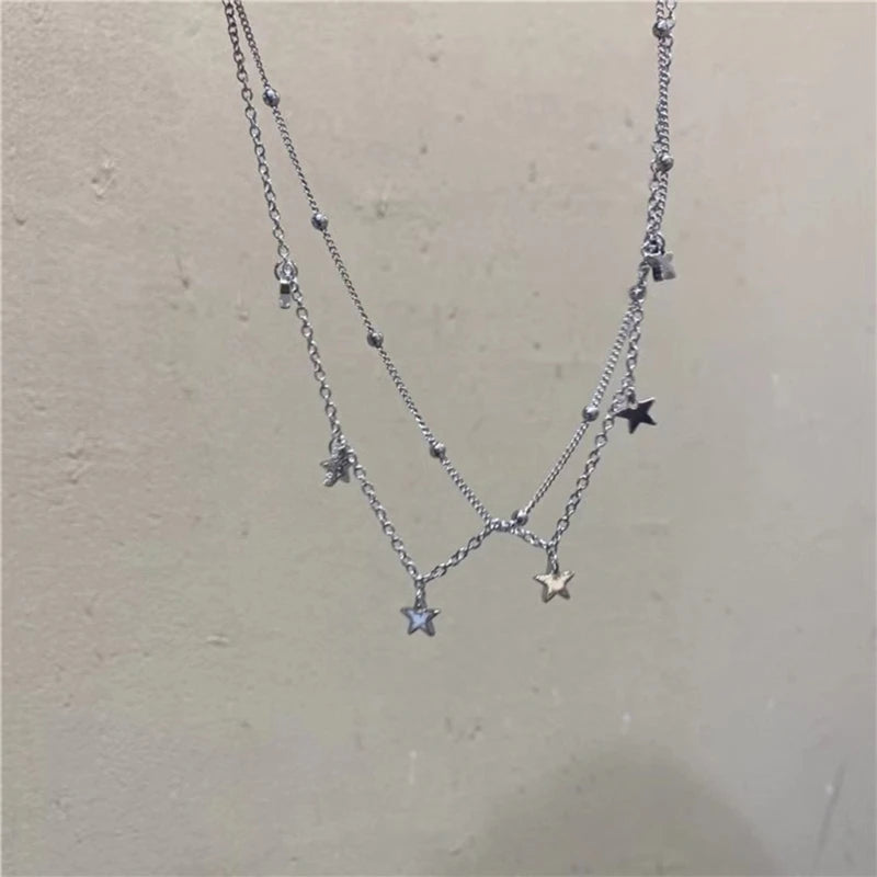 LIZAKOSHT  -  Star-Shaped Beads Link Chain Necklace Fashionable Neck Jewelry Y2K  Necklace