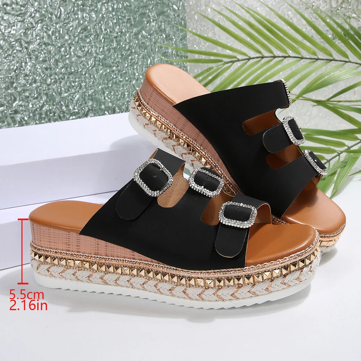 LIZAKOSHT  -  Women Closed Toe Summer Shoes New Comfort Double Buckle Wedge Ladies Sandals Plus Size Platform Casual Slippers Women