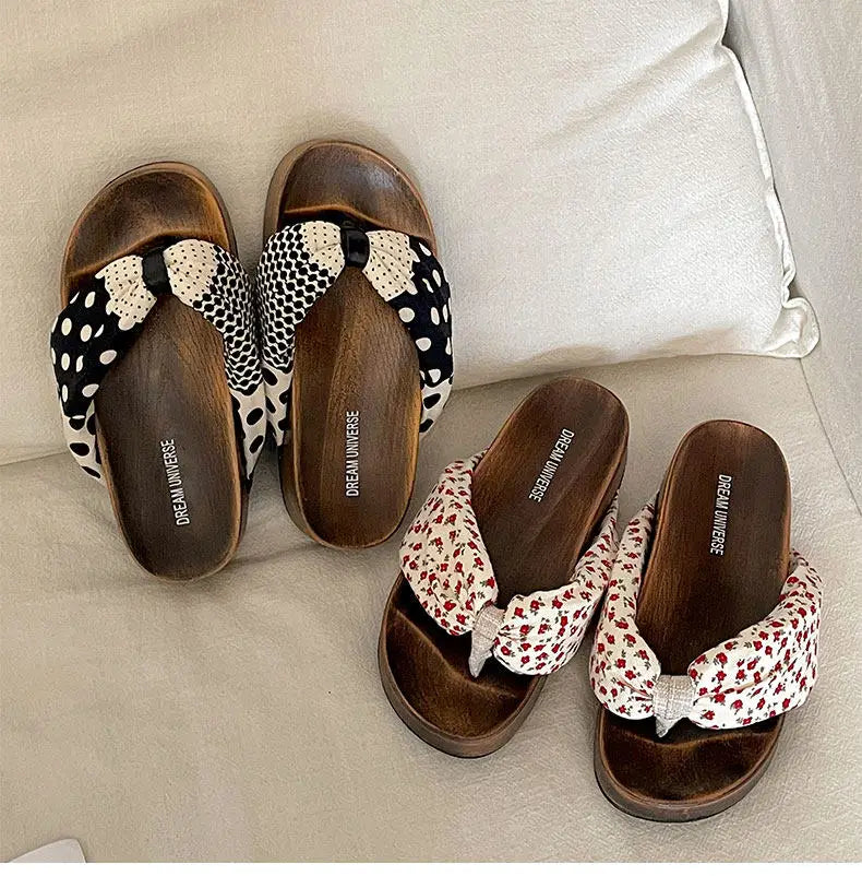 LIZAKOSHT  -  Summer Women Platform Thick Bottom Slippers Fashion Polka Dot Shoes Outdoor Clip Toe Height Increase Vacation Dress Slides