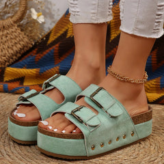LIZAKOSHT  -  Women Vacation Sandals Retro Open Toe Thick Bottom Slippers Leopard Print Belt Buckle Non-slip Lightweight Large Size Shoes