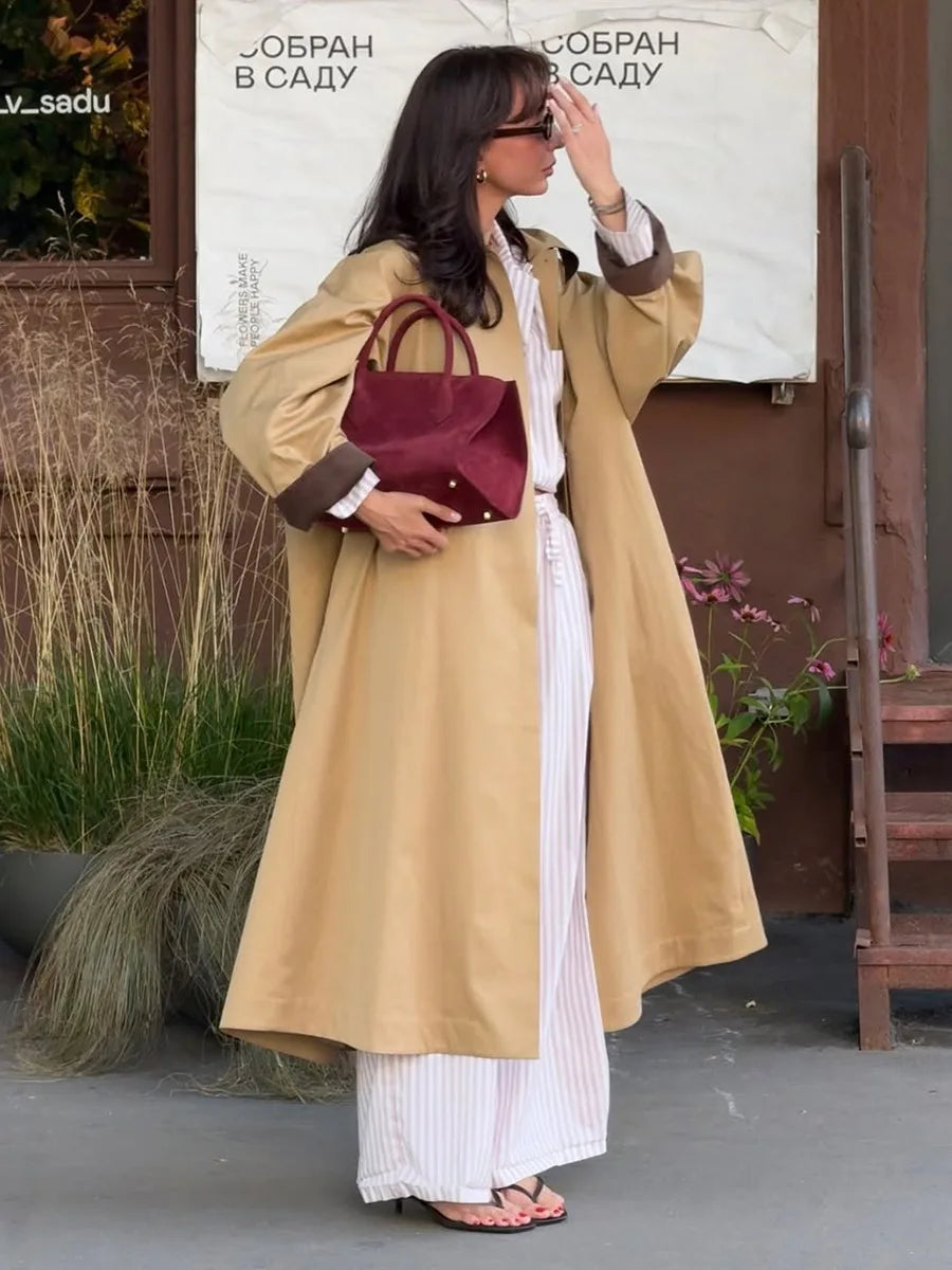 LIZAKOSHT  -  Elegant Cotton Trench Coats for Women 2025 Autumn Turn-down Collar Single Breasted Long Outerwears Ladies Windbreaker