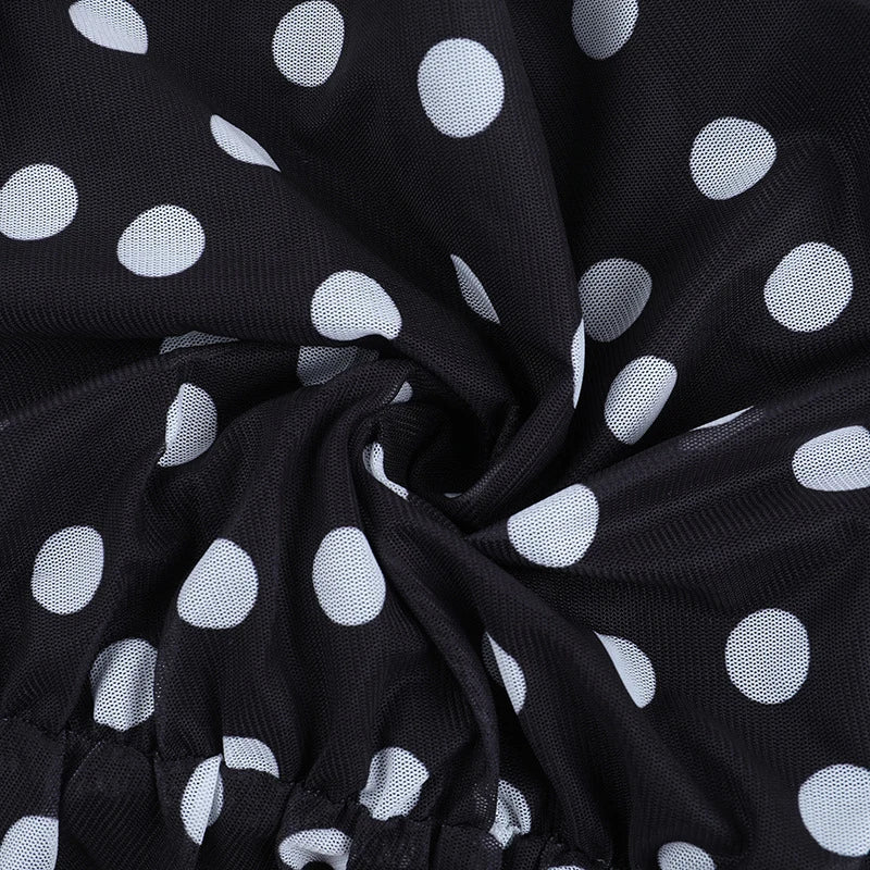 LIZAKOSHT  -  Holiday Style Leisure Sexy Polka Dot Printed Deep V-neck Backless Sleeveless High Waist Lacing Short Dresses Vintage Outfit