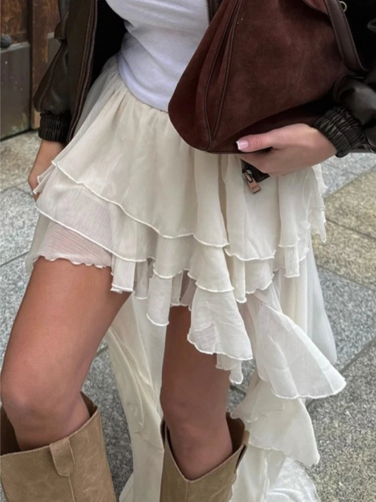 LIZAKOSHT  -  Casual Irregular Skirt For Women Solid High Waist Loose Pleats See-Through Fashion Y2k Skirts Outfit Female Skirts