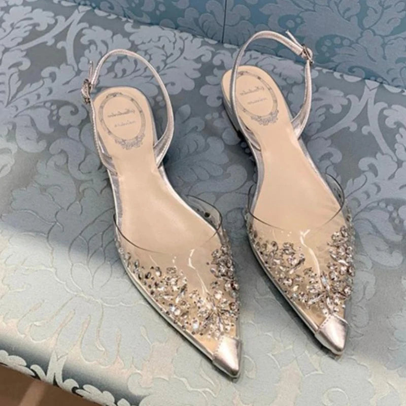 LIZAKOSHT  - crystal rivets transparent sandals women pointed toe slingback summer wedding shoes woman gladiator sandalias mujer