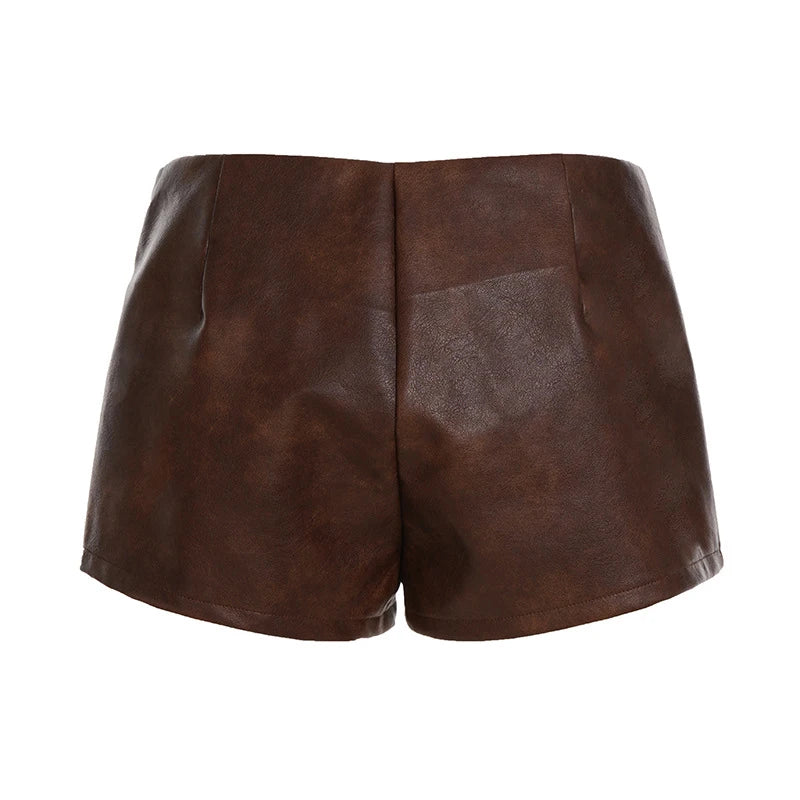 LIZAKOSHT  -  Motorcycle Style Faux Pu Leather Hole High Waist Vintage Summer Vintage Club Hot Sexy Short Pants Tight Slimming Bottoming